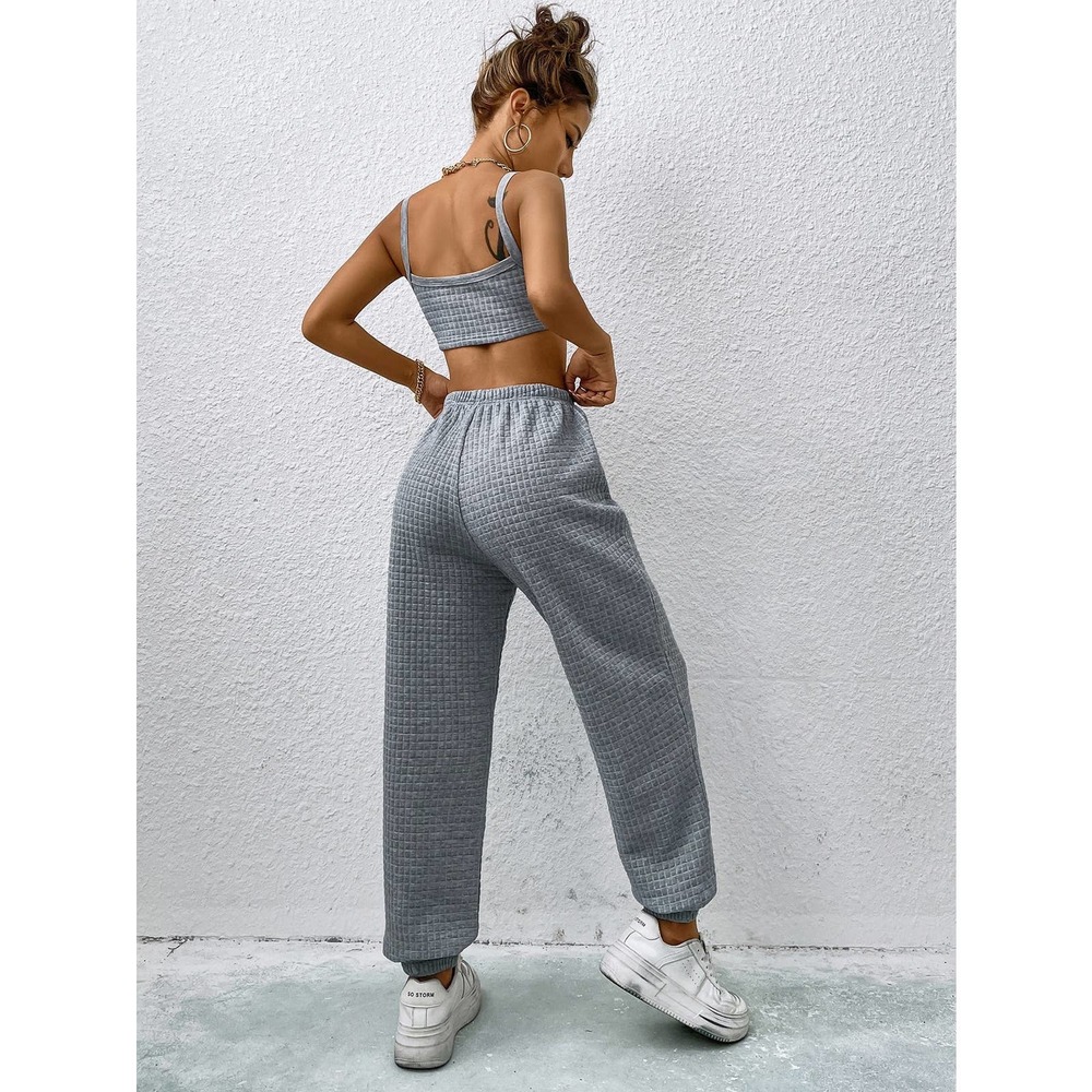 2 piece set: minimalist Crop Cami Top & Sweatpants light gray - Picture 3 of 11